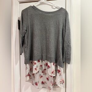 LOFT Gray Sweater with Pink Floral Accent